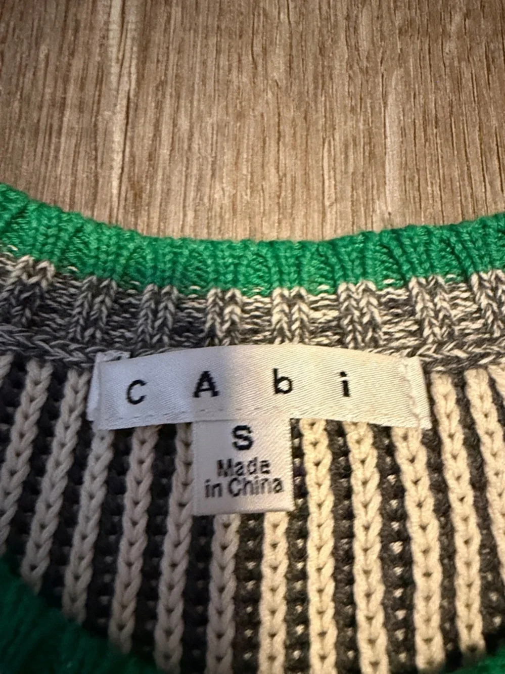 CAbi Striped Knit Sleeveless Pullover in Black, White & Green